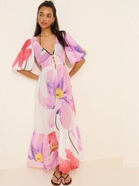 Aureta Floral Puff Sleeve Maxi Dress - Pink Floral